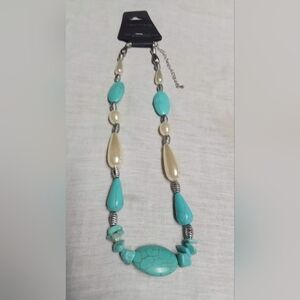 Turquoise and Silver Beaded Necklace